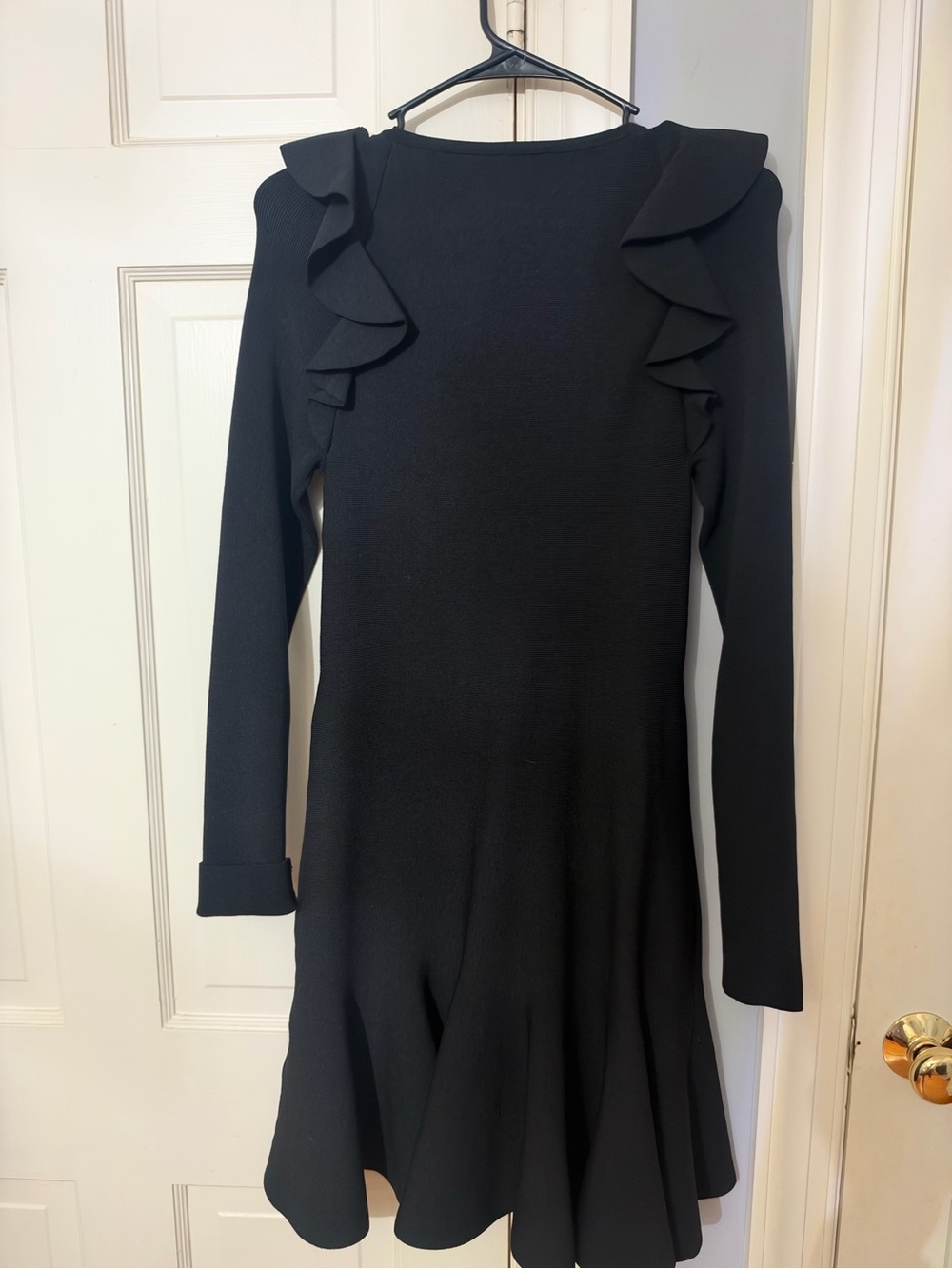 Express Black Long-Sleeve Ruffle Shoulder Dress